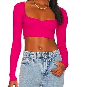 All The Ways Ribbed Knit Cropped Long Sleeve Top – Magenta